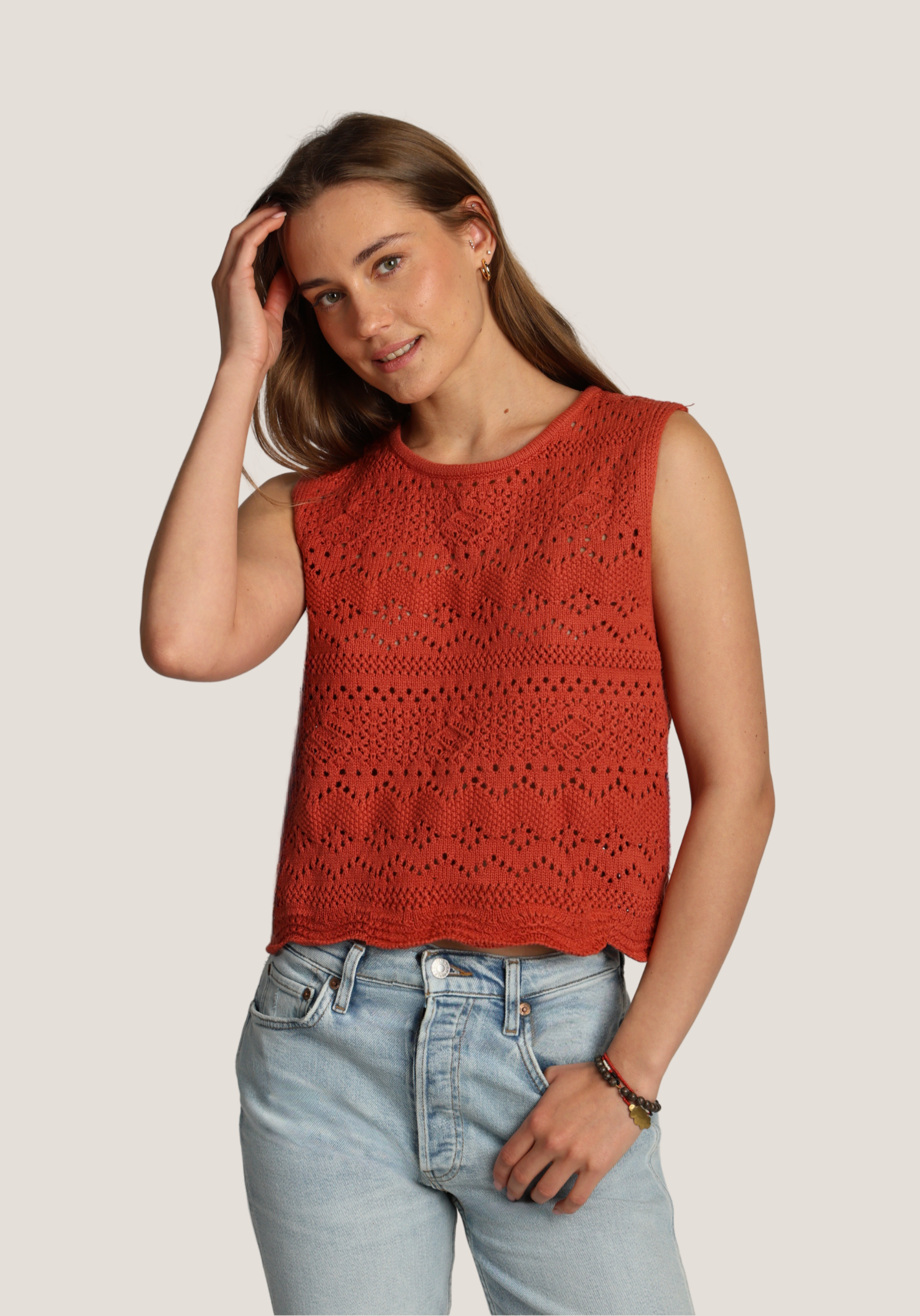 Scallop Hem Crochet Sweater