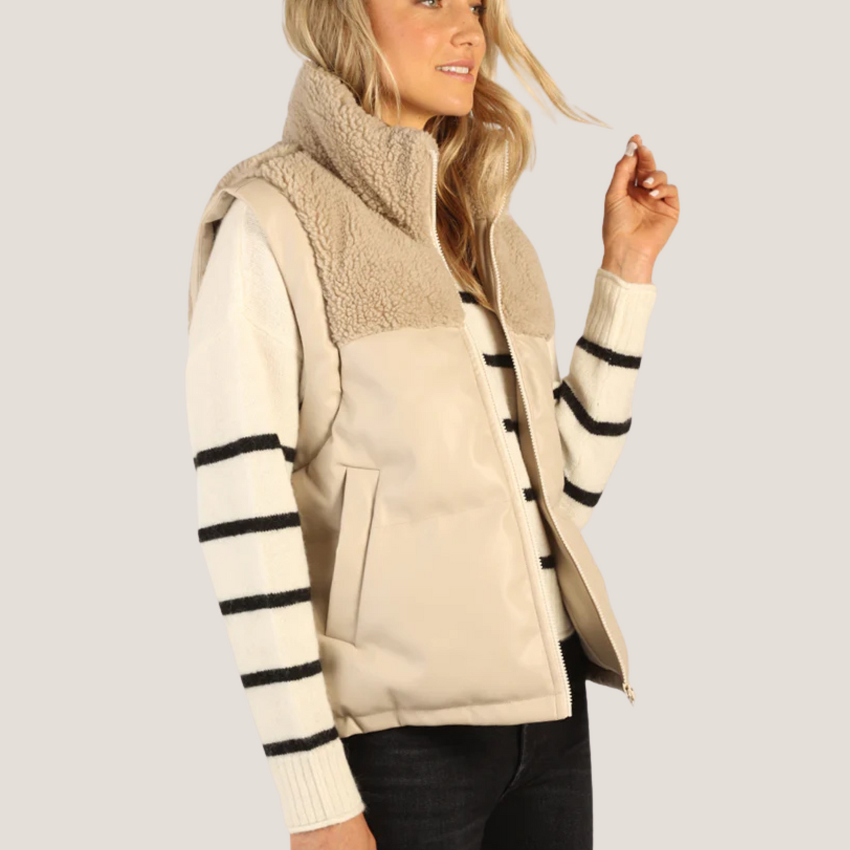 Sherpa & Faux Leather Vest