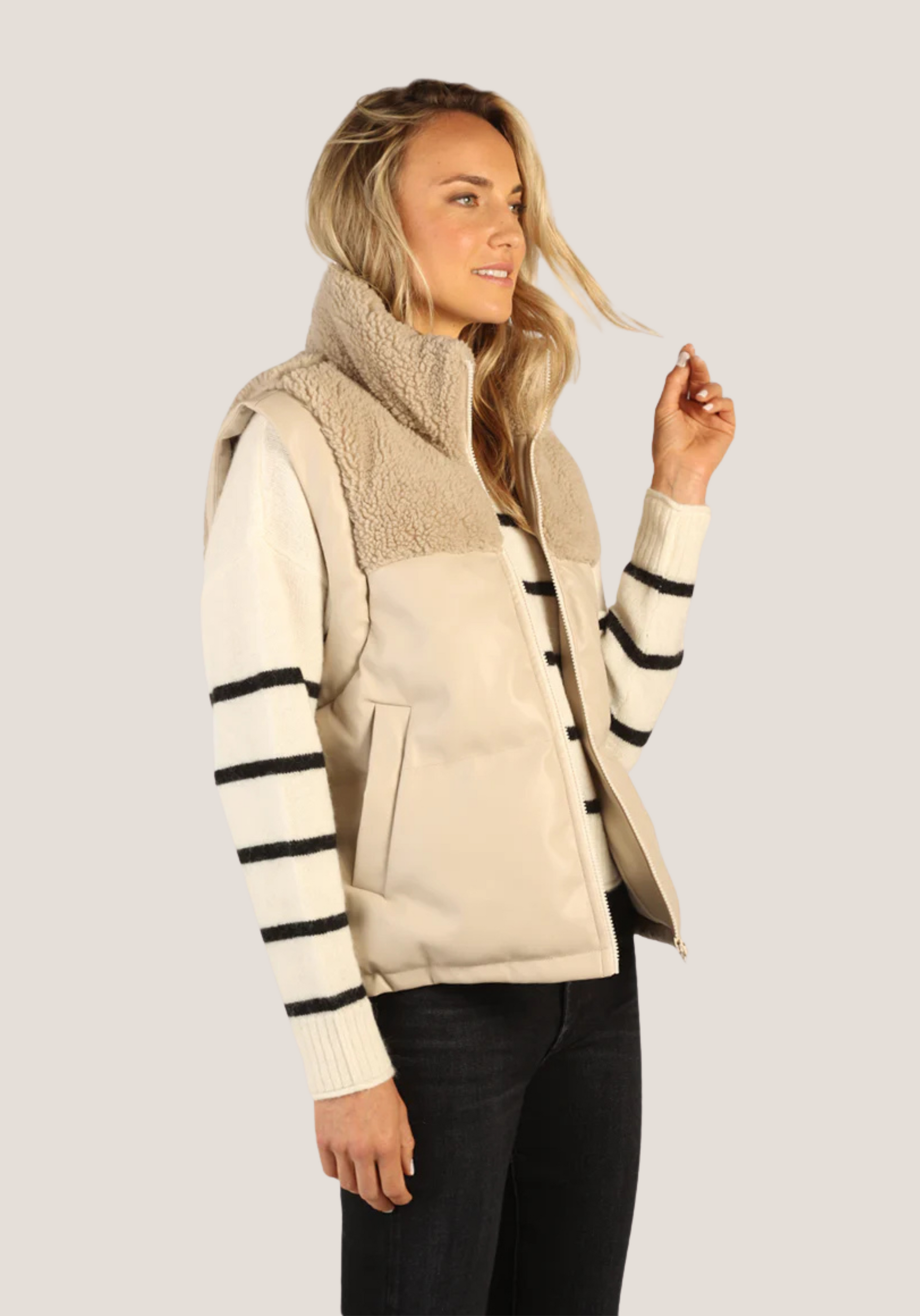 Sherpa & Faux Leather Vest