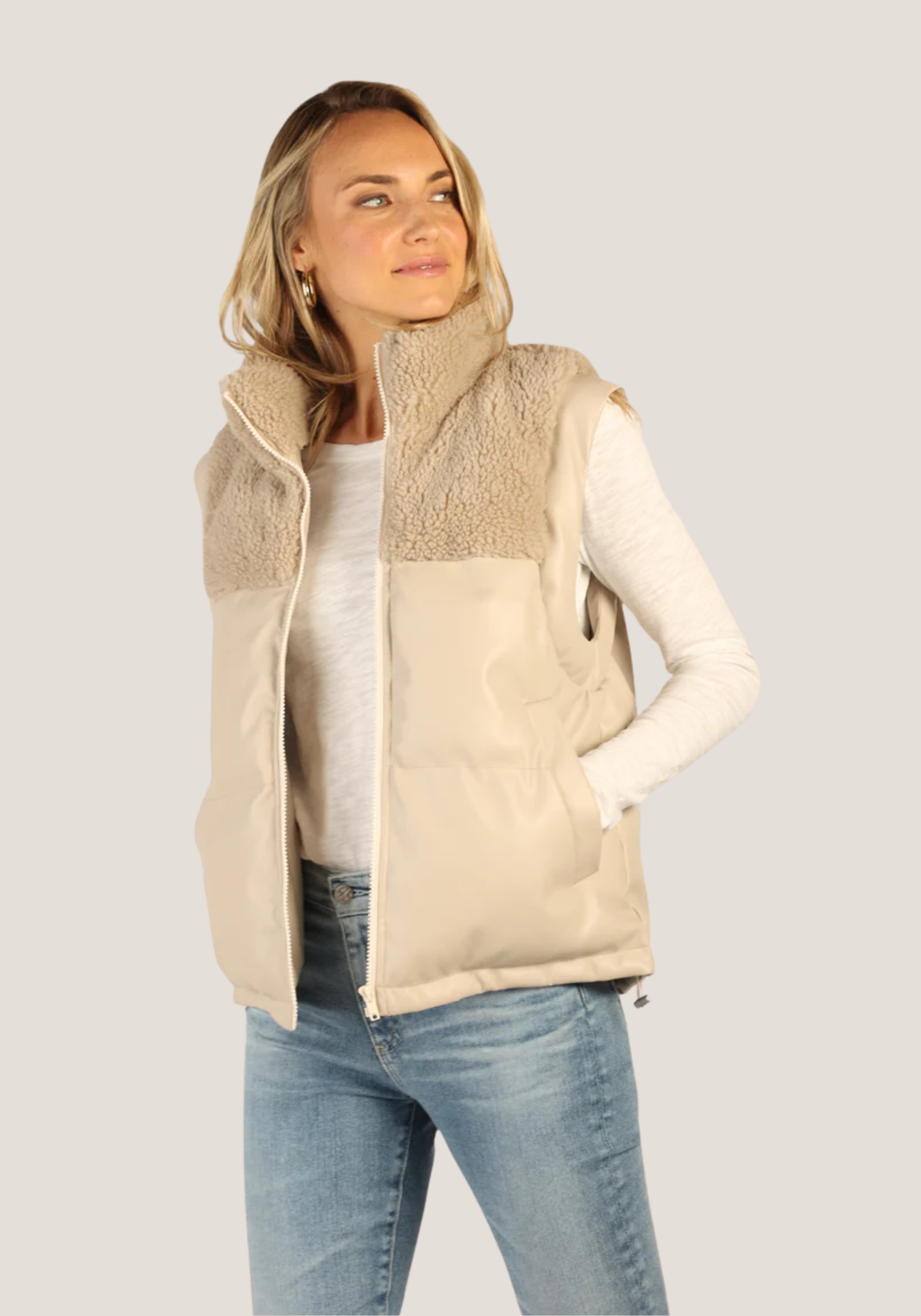 Sherpa & Faux Leather Vest