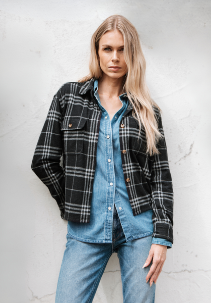 Plaid Shirt-Jacket BLACK/GREY / XS Plaid Shirt-Jacket BLACK/GREY / XS