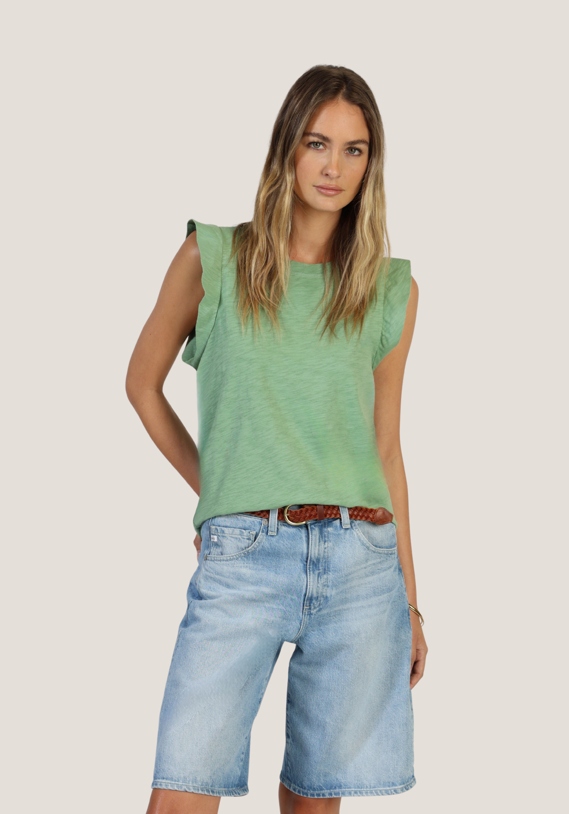 Sleeveless Ruffle Crew