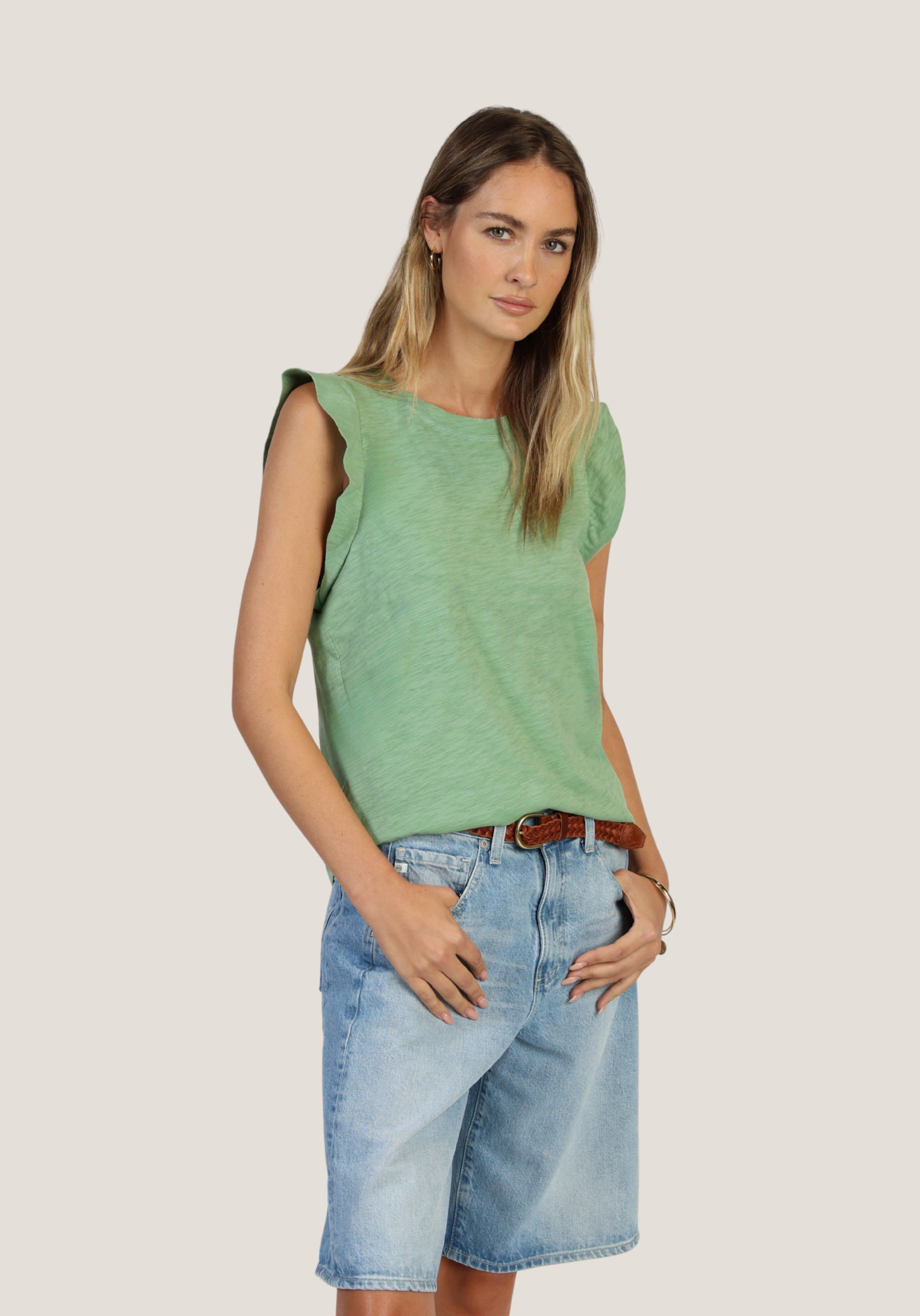Sleeveless Ruffle Crew