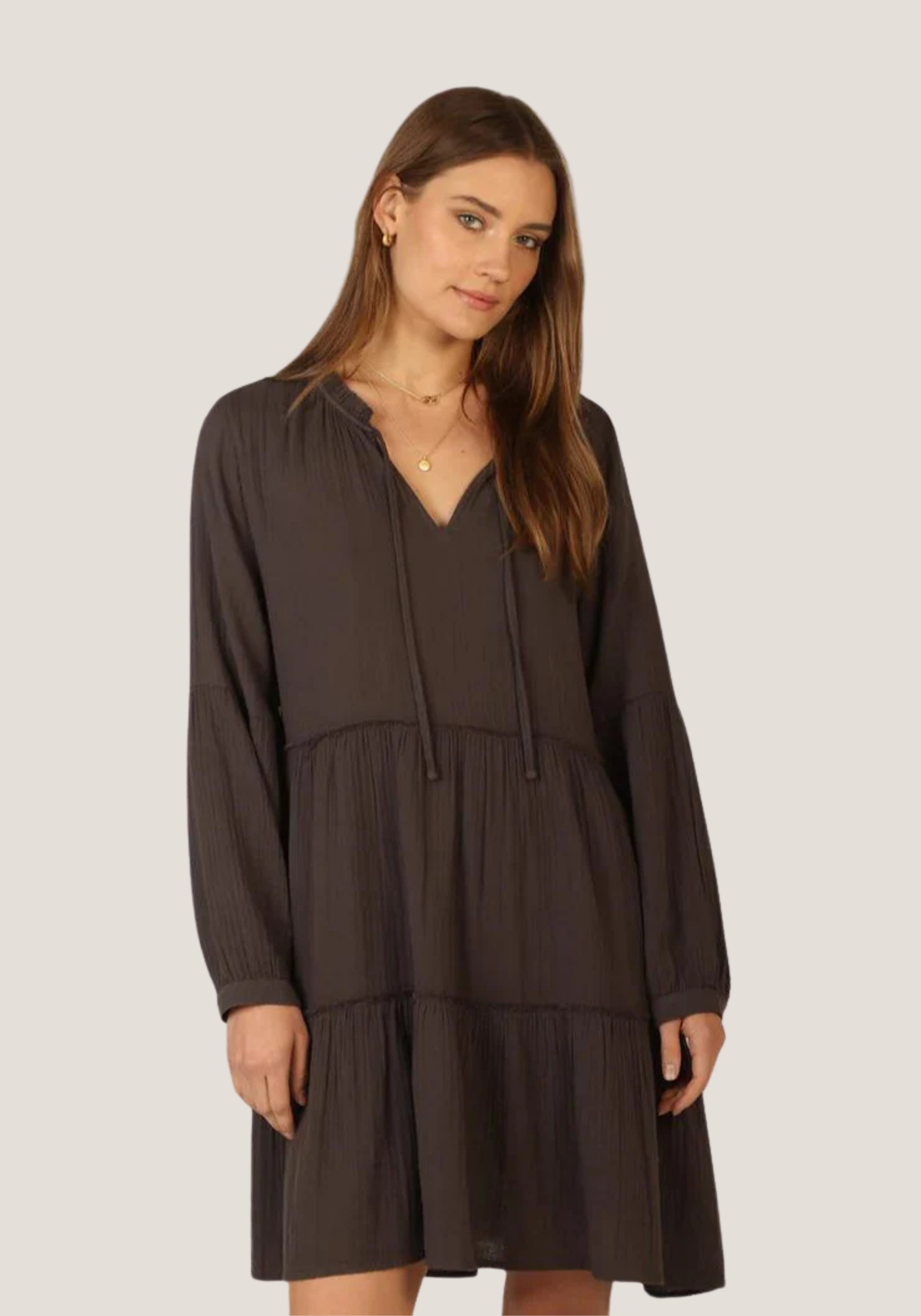 美品 2024 WALANCE 別注 COTTON GAUZE DRESS Double Gauze Maxi Dress – Elegant Muslin Dress With V-neck