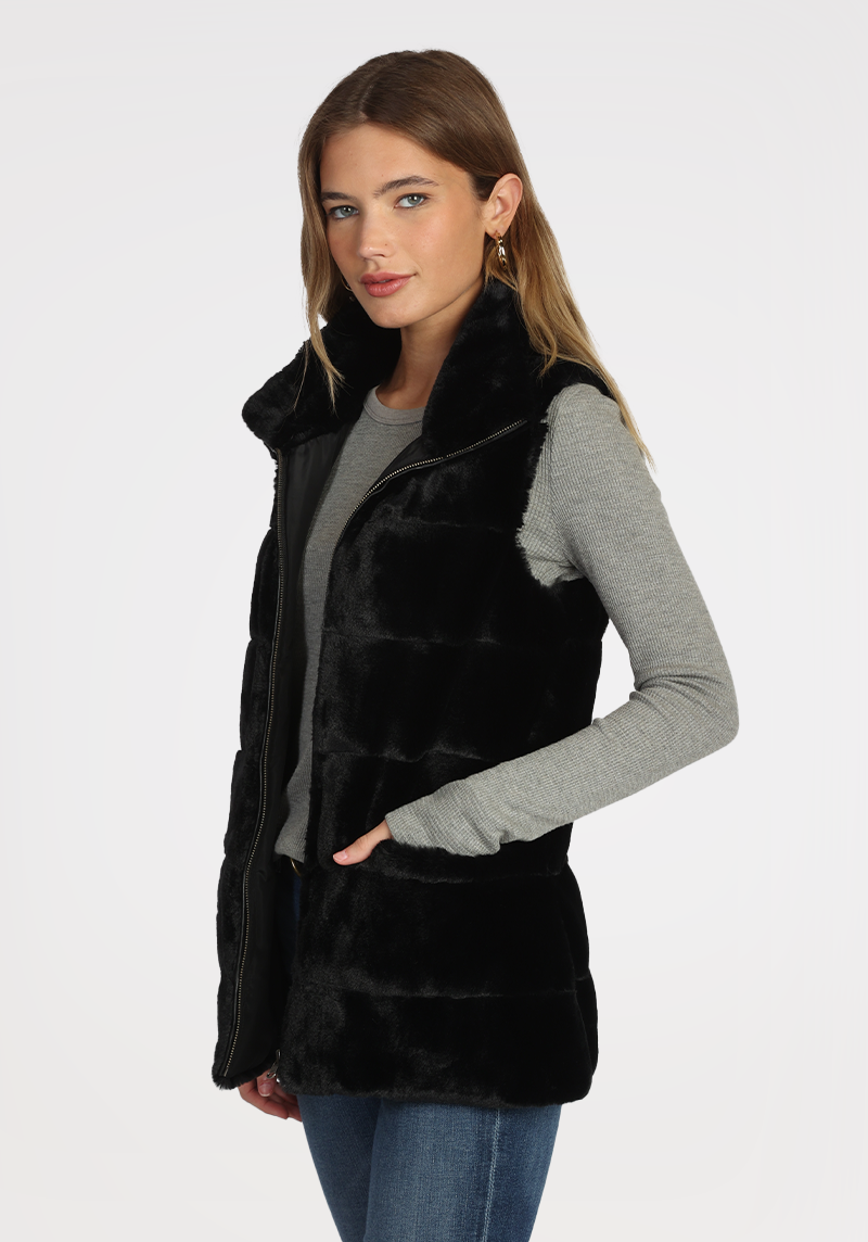 Fur Love Long Vest Reversible to Black Twill