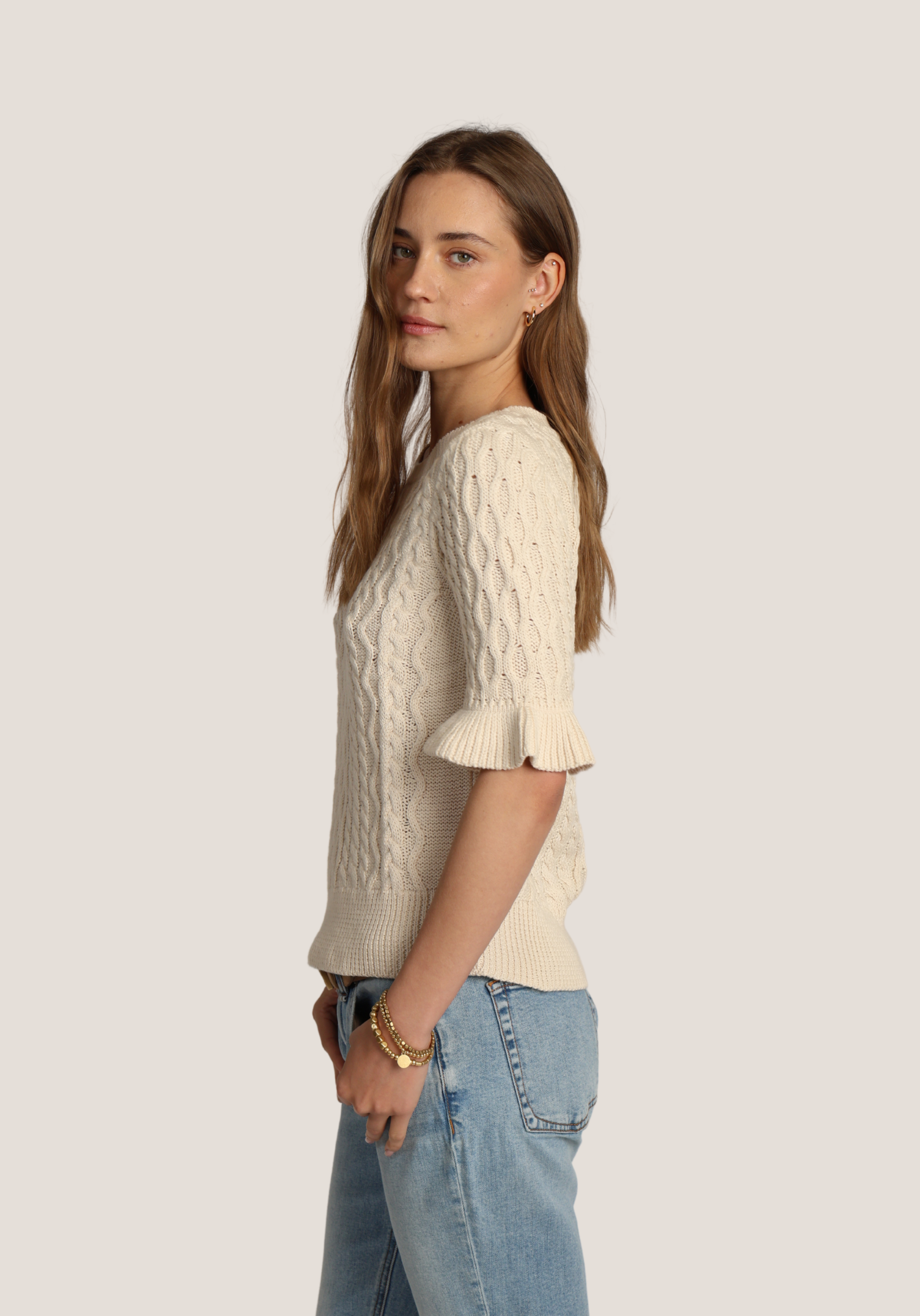 Ruffle Sleeve Crew